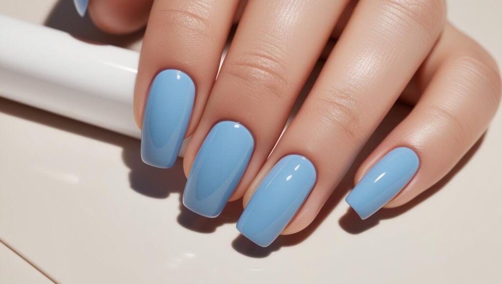 manicura primavera 2025, uñas azul cielo